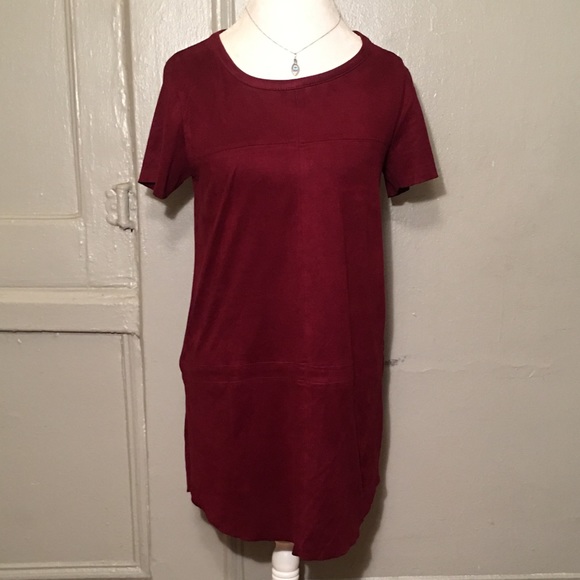 None Dresses & Skirts - Suede like Mini Dress with short sleeves.